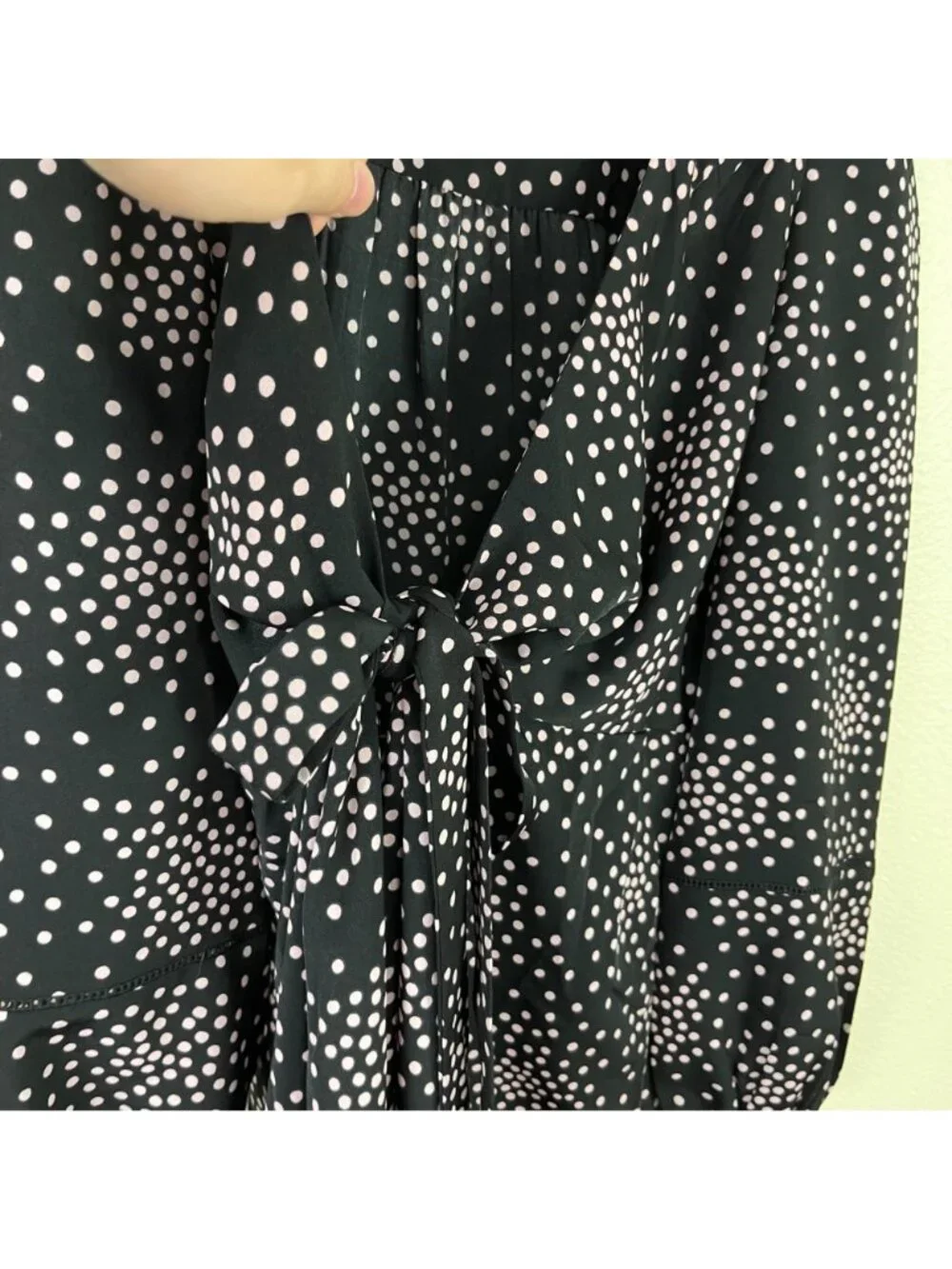 Kate Spade Long Sleeve Front Tie Midi Dress Polka Dot Black Women’s Size 2
